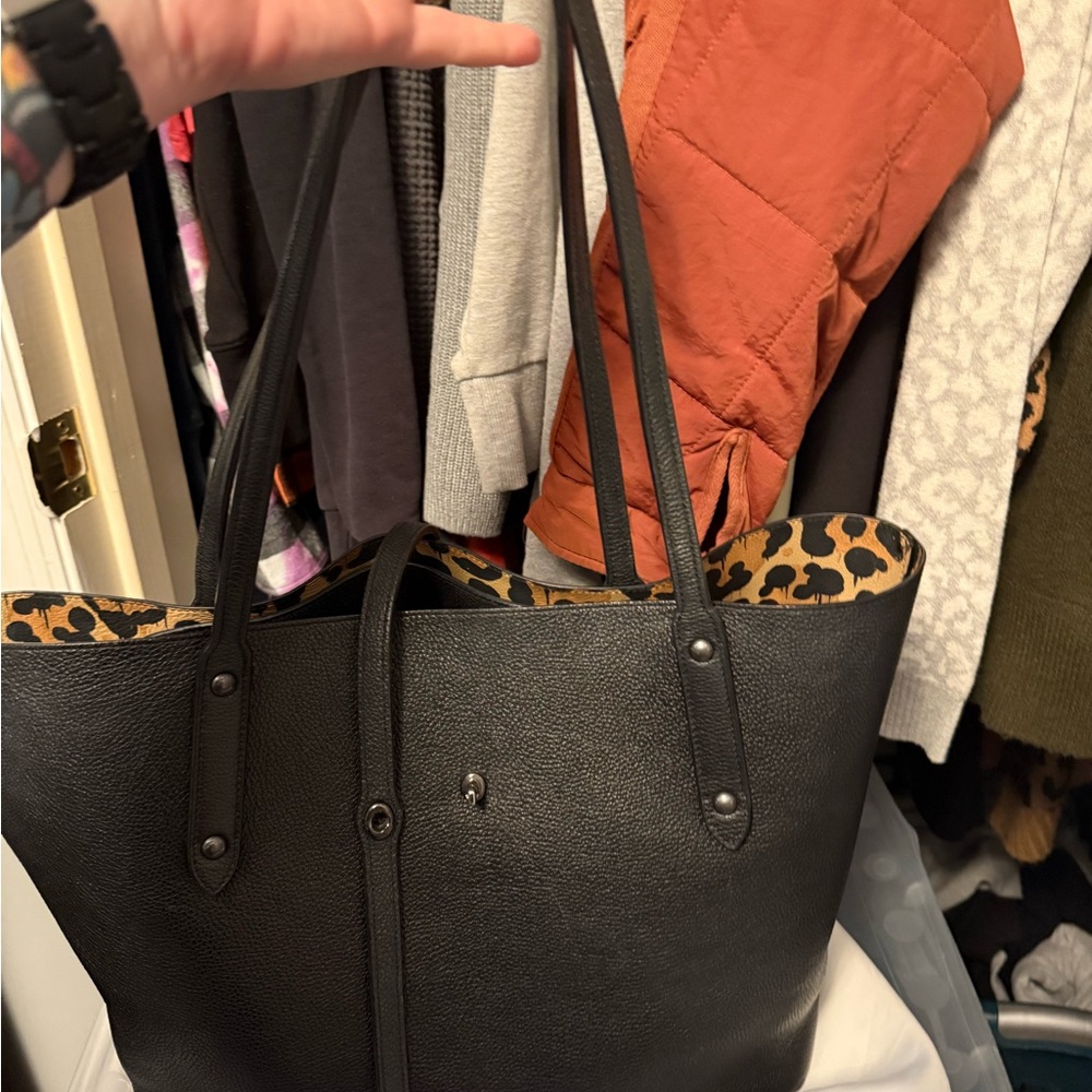 Coach Black Tote Bag with leopard animal print interior